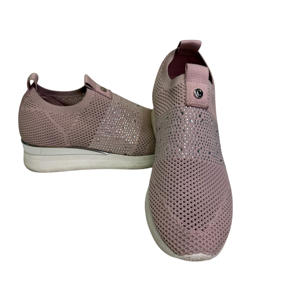 Carvela Jeo Embellish Knit Slip On Sneaker Pink Rhinestone Platform W Sz 39 8.5‎